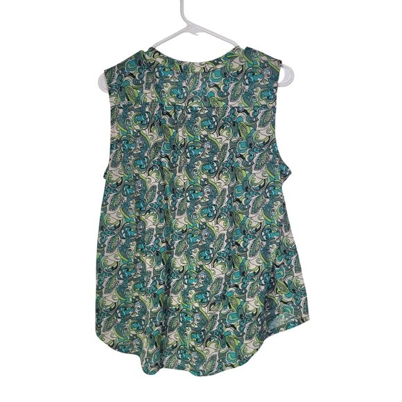 JUNIPER + LIME Womens XL Sleeveless Blouse Pleated Paisley Print Green Blue - Picture 4 of 8